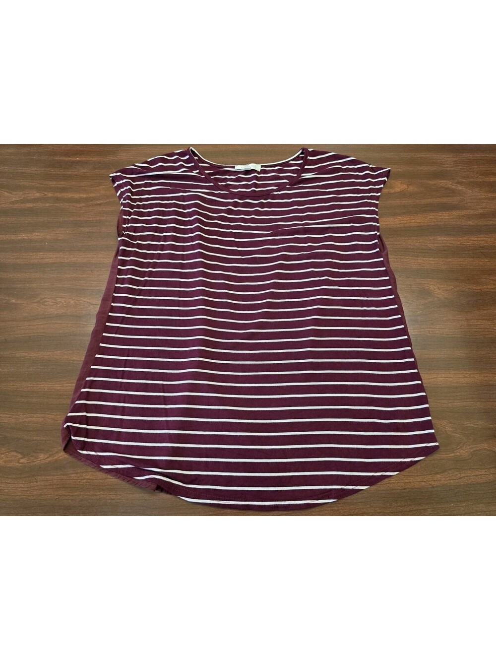 August Mist Womens XL Burgundy White Striped Knit Top Casual Coastal Grandma
